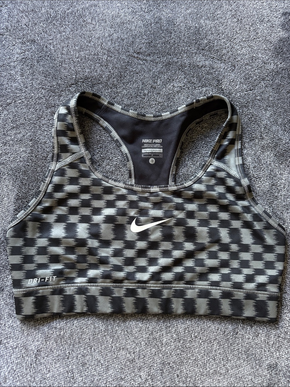 Nike Sports Bra Black & Gray Patterned Dri-FIT Racerback